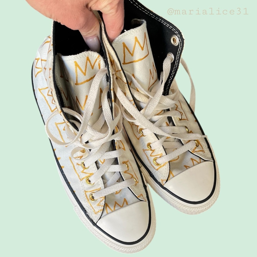 ~Converse x Jean Michel Basquiat Unisex High-Top Sneakers White & Gold. EUC - Picture 12 of 15